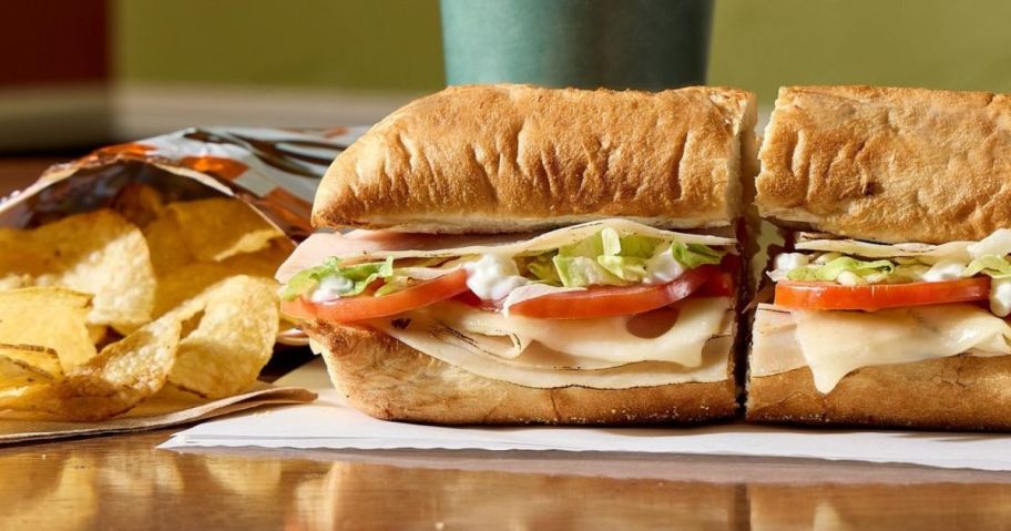 potbelly sandwich next to chips on table