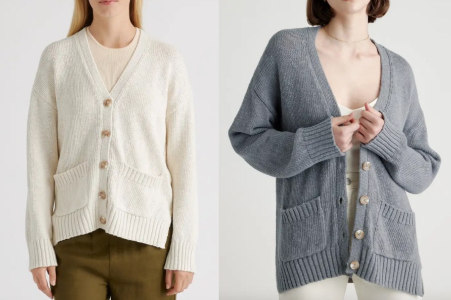 cream and grey cardigans