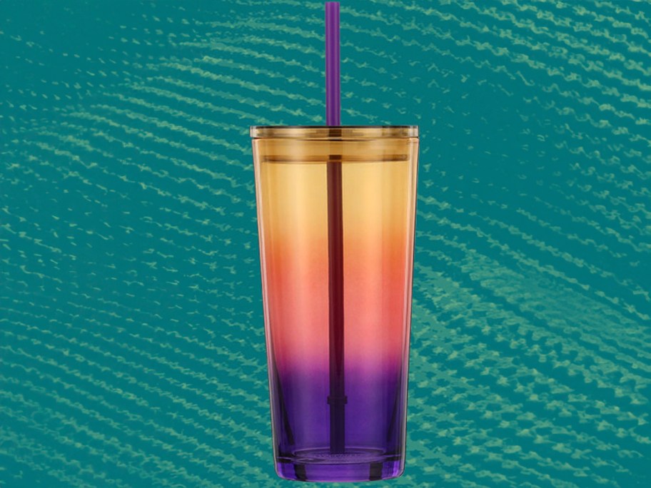 orange, pink and purple tumbler 