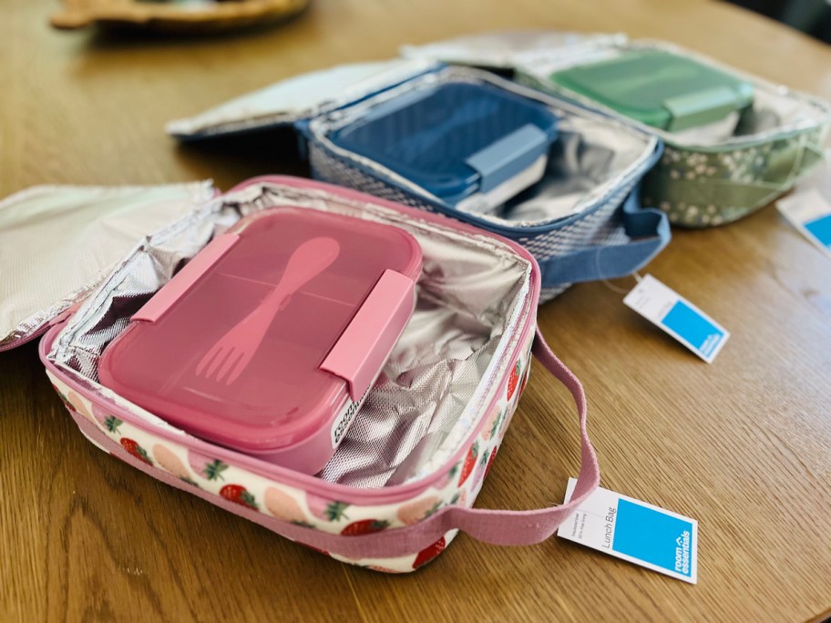 row of room essentials lunch boxes and bento boxes