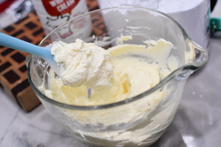 whipped cream in a mixing bowl