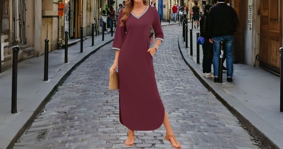 woman wearing Zesica Women’s Long Maxi Dress in street