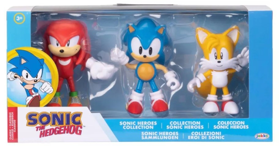 box with three Sonic the Hedgehog toy figures in it