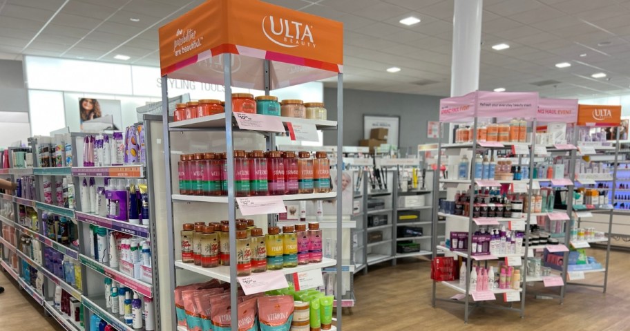 inside of an ULTA store, shelves with beauty and skincare items