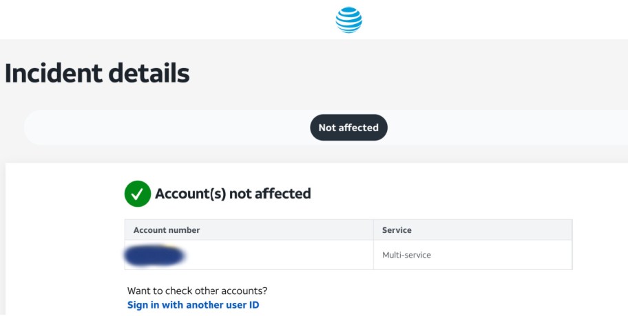 screenshot of AT&T account 