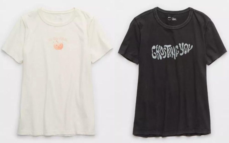 Stock images of two Aerie Halloween tees