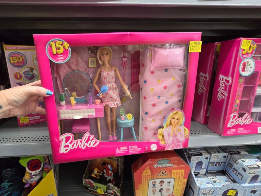 Barbie Doll and Bedroom Playset on a shelf at a store