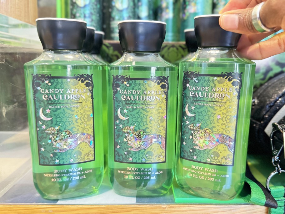 hand touching green halloween body wash