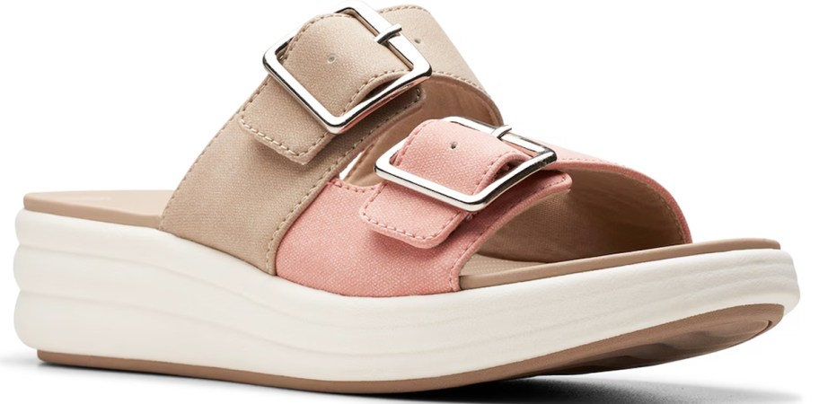 pink and brown double buckle sandal