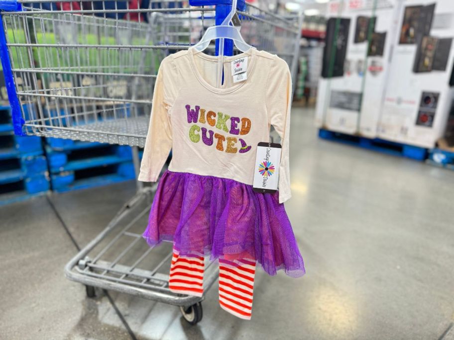 Counting Daisies Halloween Tutu Set hanging on cart in store