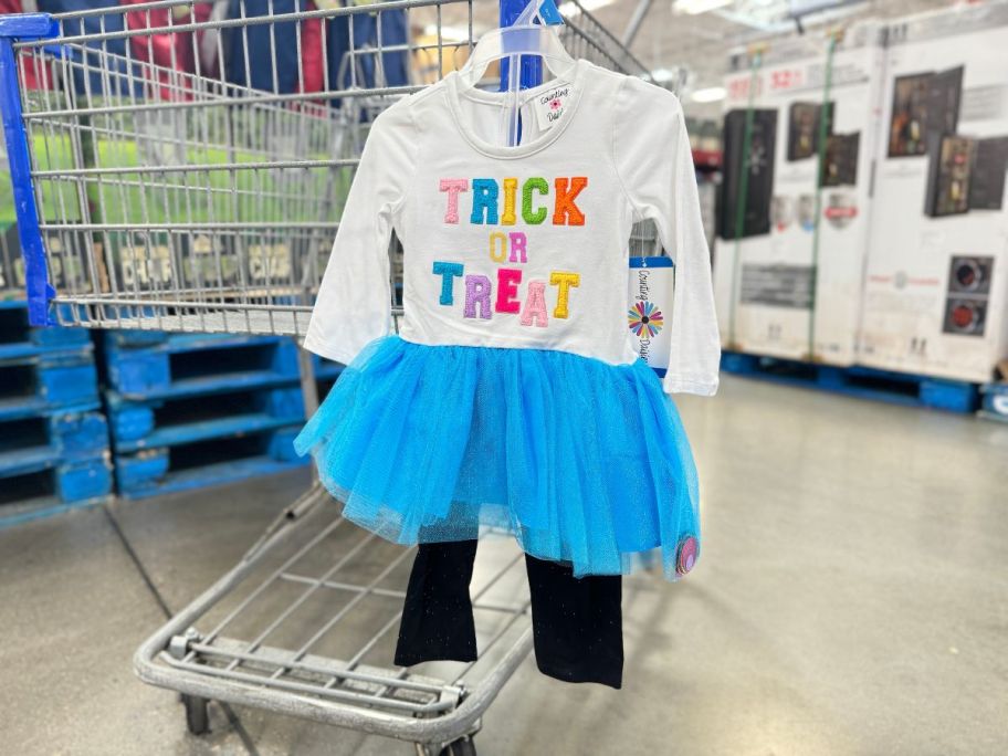 Counting Daisies Halloween Tutu Set hanging on cart in store