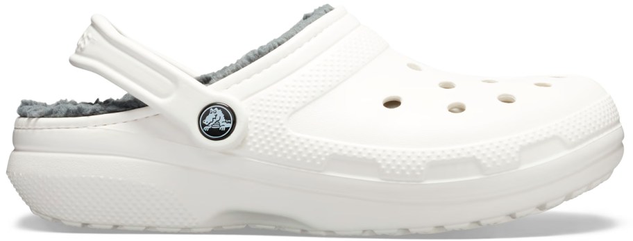 white crocs clog with grey fleece lining