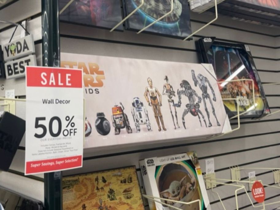 Droid Lineup Canvas Wall Decor hanging in store