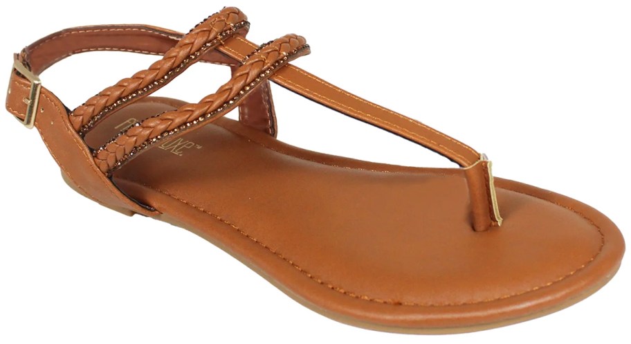 brown braided t-strap sandal