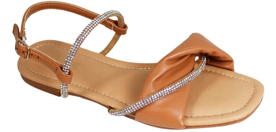 brown leather and rhinestone sandal