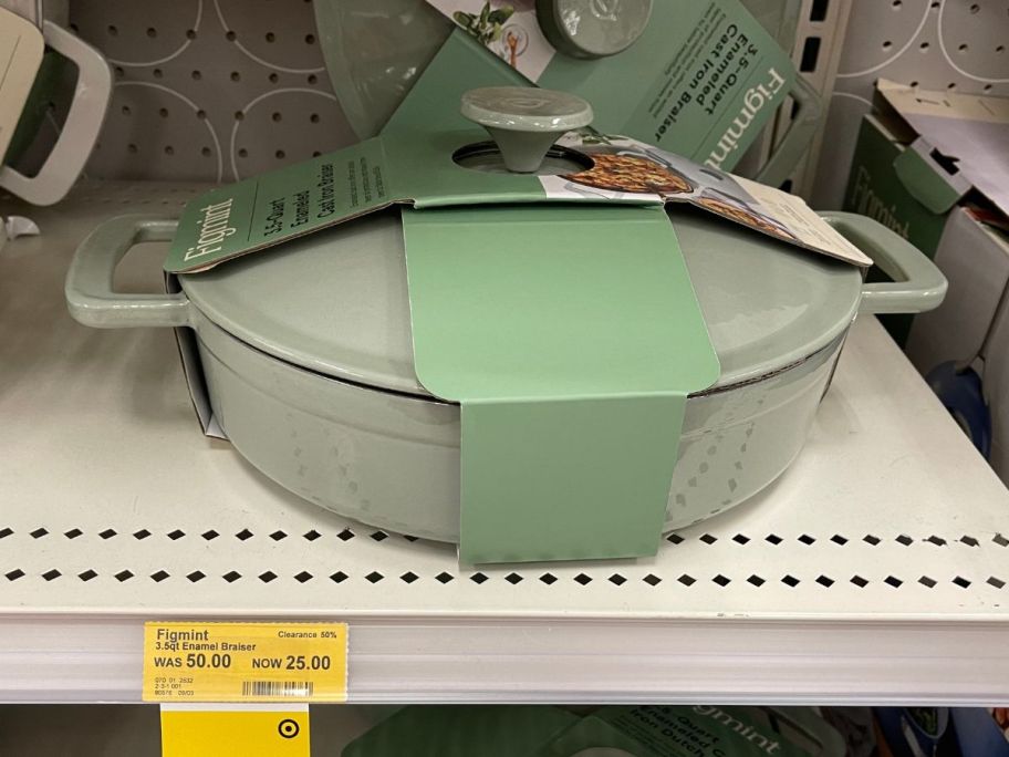 Figmint 3.5-Quart Enamel Braiser on shelf in store