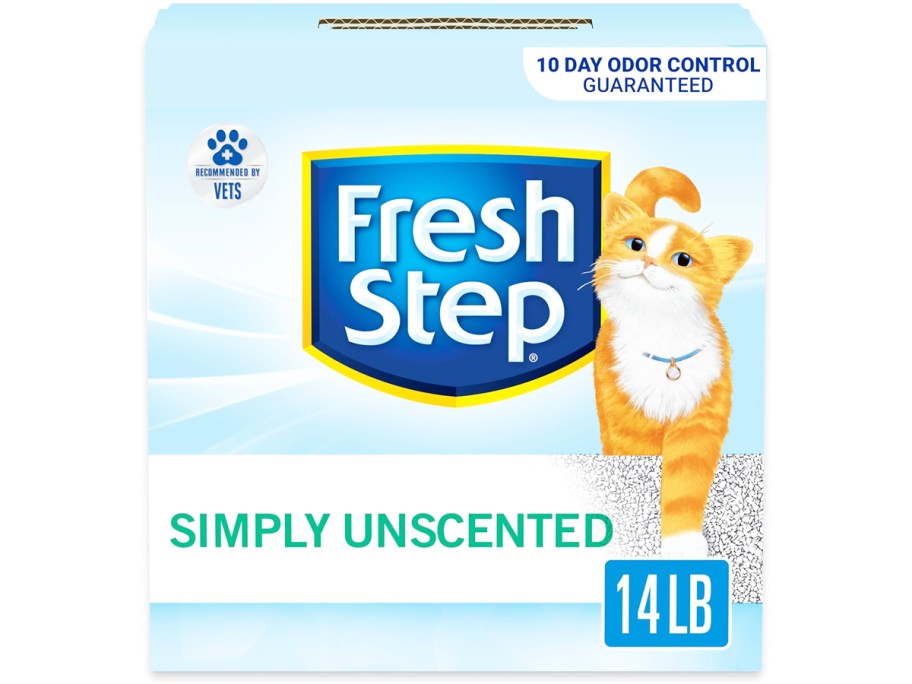 light blue box of Fresh Step Clumping Cat Litter Unscented