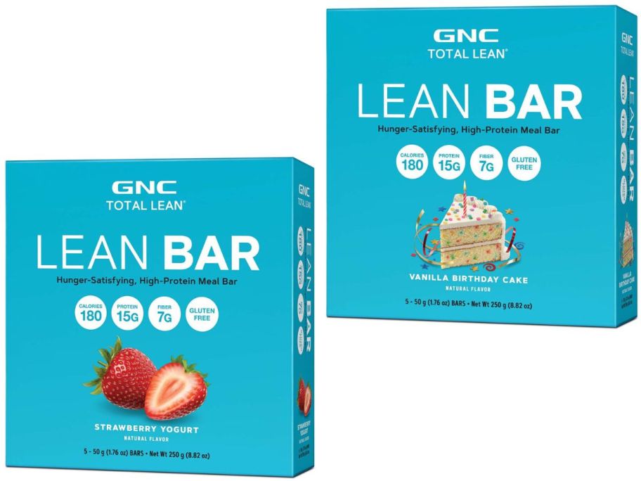 Stock images of 2 boxes of GNC total lean lean bars