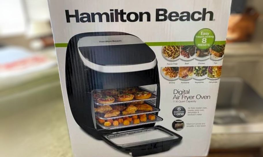 a hamilton beach air fryer box on a kitchen counter