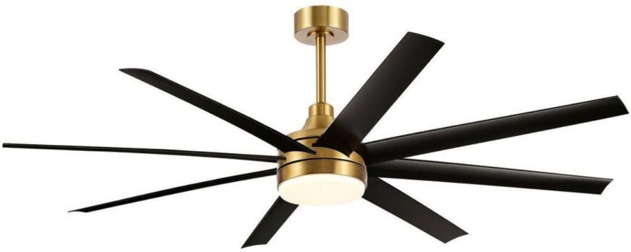 Breezary Archer 65" Integrated Indoor Black/ Gold Ceiling Fan w/ Light & Remote