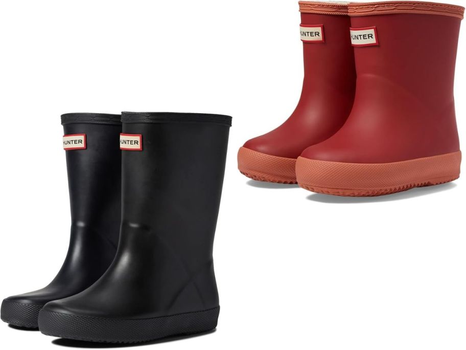 Stock images of two pairs of kids hunter boots