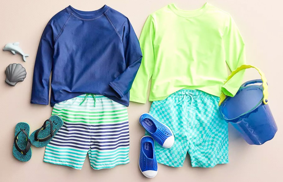 boys rash guard and swim trunk sets