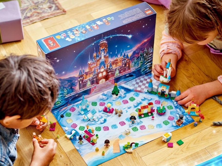 kids playing with LEGO Disney Advent Calendar