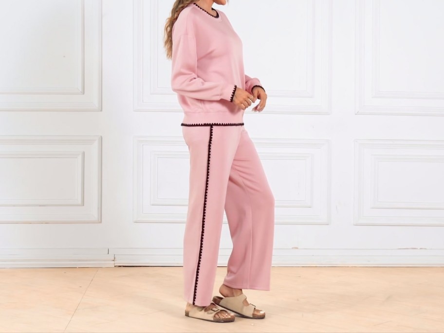 merokeety women's 2-piece sweatshirt and sweatpants outfit in pink