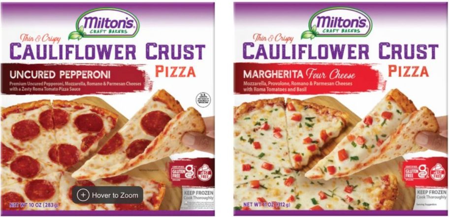 Stock images of 2 Milton's cauliflower pizzas
