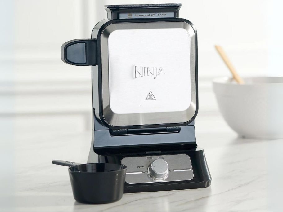 Ninja Vertical Nonstick Belgian Waffle Maker on counter