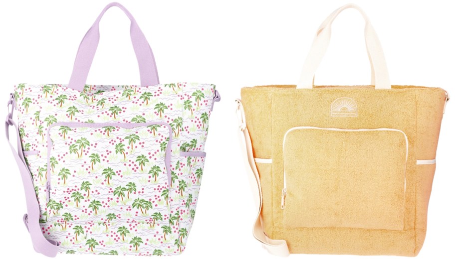 floral print and yellow beach cooler tote bags