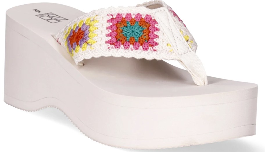 white crochet platform flip flop