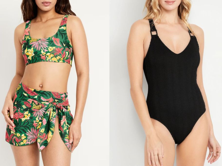 Stock images of two women wearing old navy swimsuits