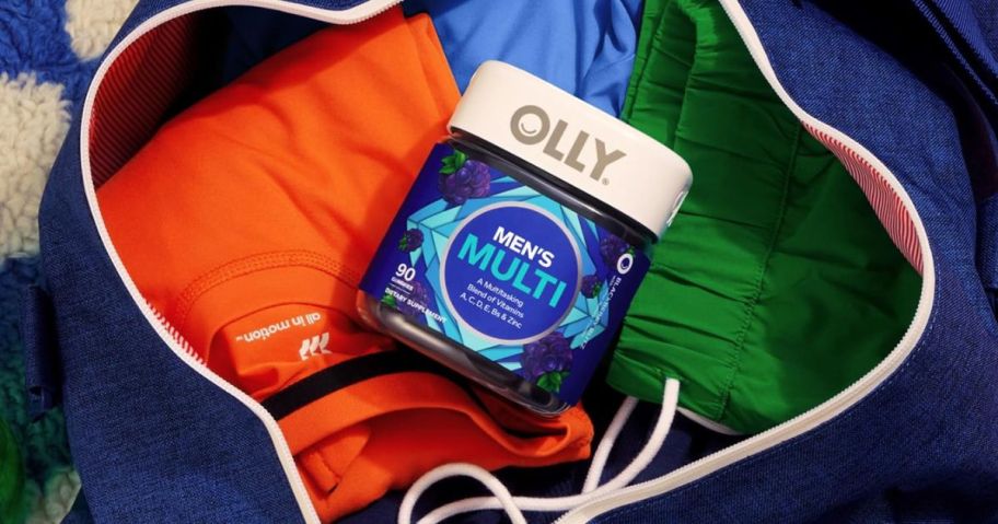 Olly Men's Multi-Vitamin in a gym bag