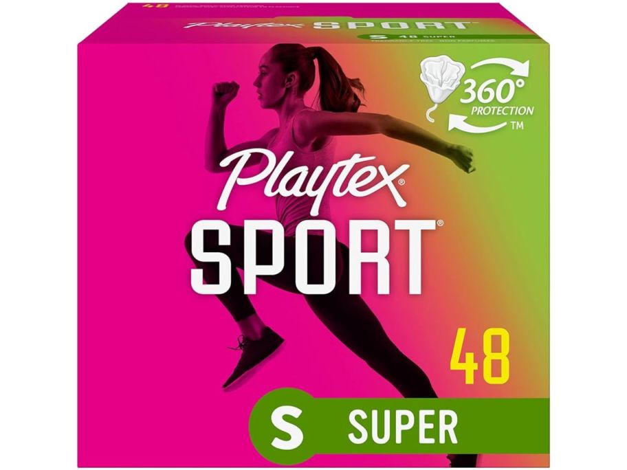 A 48-count box of Playtex Super Absorbency tampons