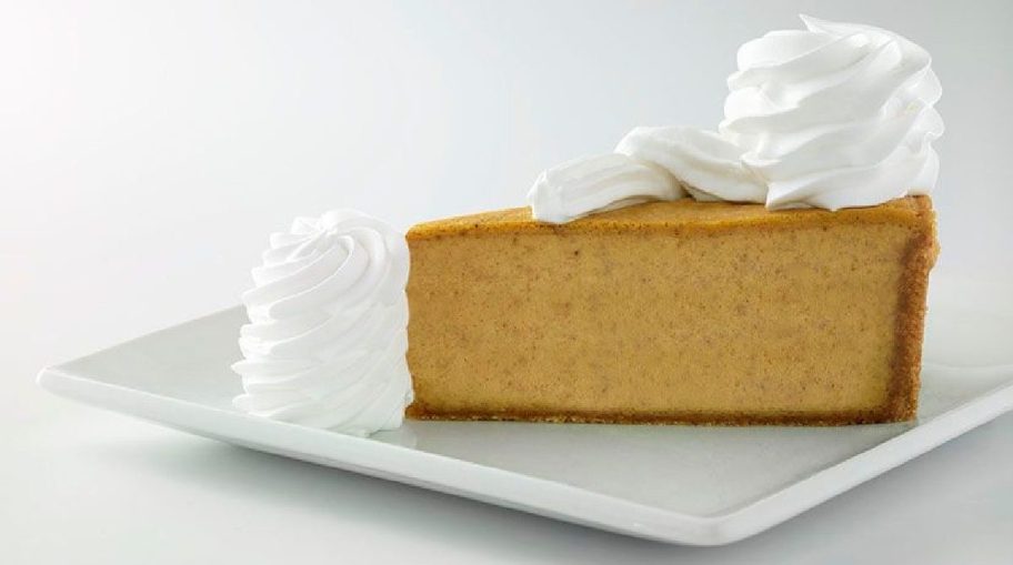 A slice of pumpkin cheesecake from Cheesecake Factory