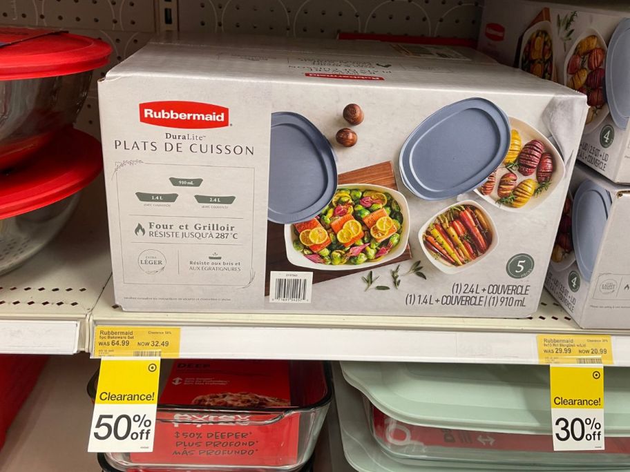 Rubbermaid DuraLite Glass Bakeware 5-Piece Baking Dish Set w/ Shadow Blue Lids in box in store