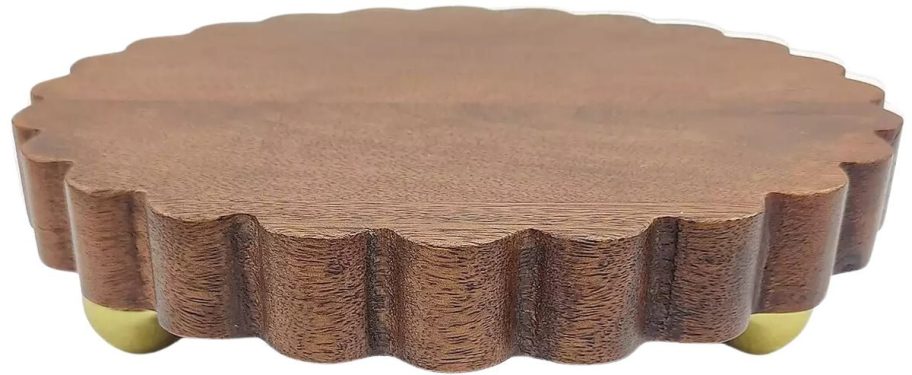 a round scalloped woodendecorative tray