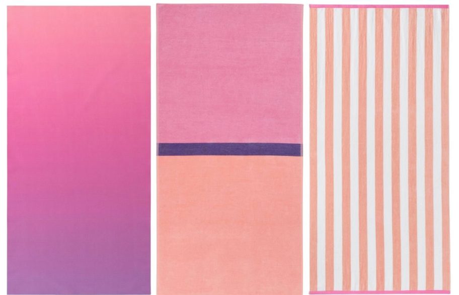 3 pink purple and orange beach towels