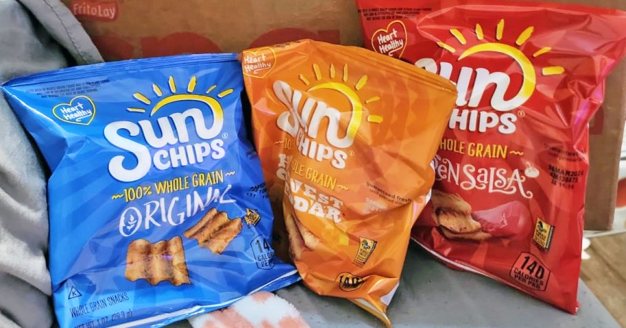 three small bags of sunchips