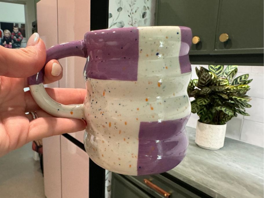 Hand holding The Bog One Checkered Mug from Kohl's