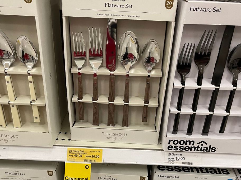 Threshold Burlington 20-Piece Flatware Set on shelf in store