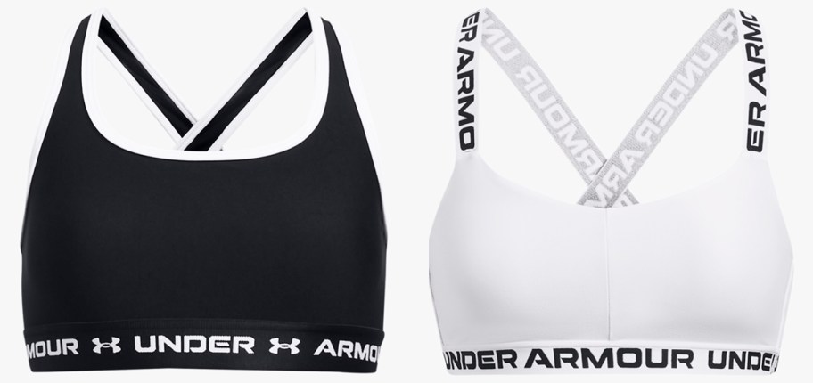 black and white under armour sports bras