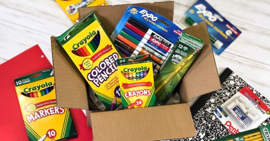 School supplies in a box