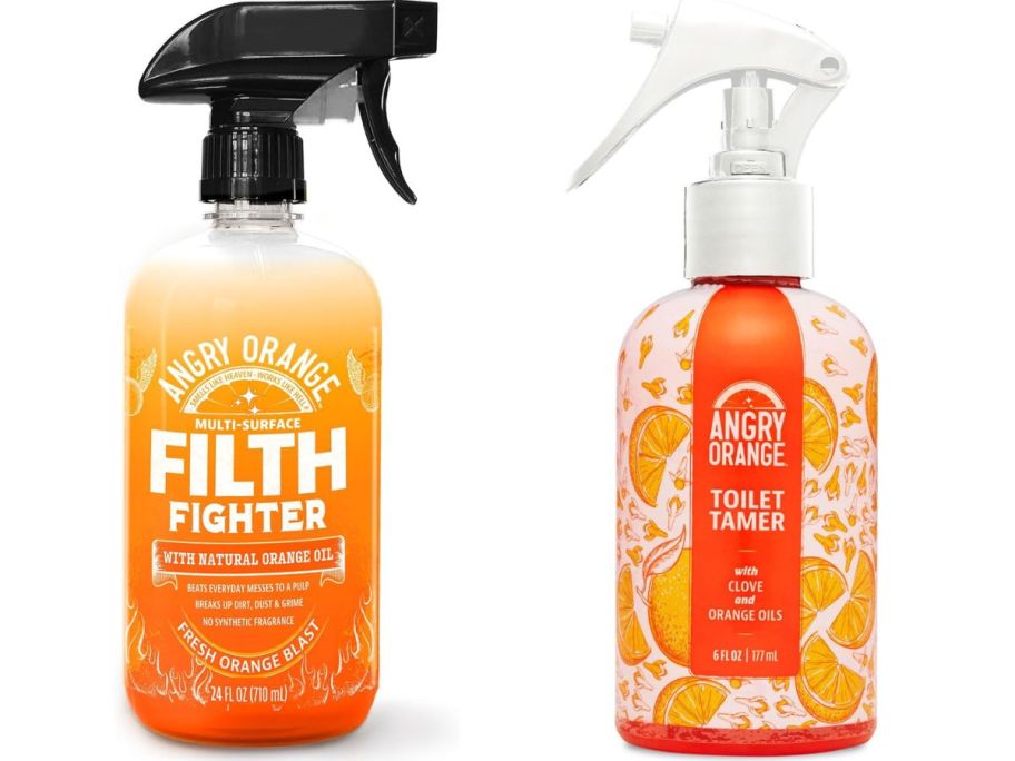 angry orange filth fighter and toilet tamer stock images