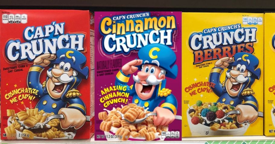 cap'n crunch cereal on shelf in store