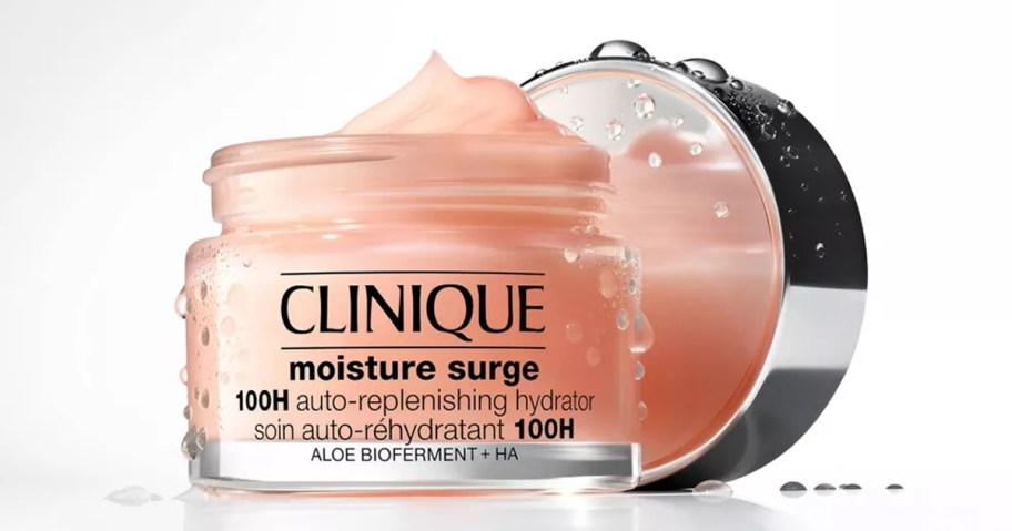 clinique pink moisture surge hyrdator container with lid off 