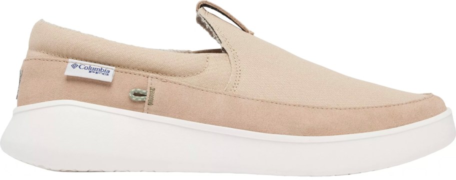 tan and white columbia boat shoe