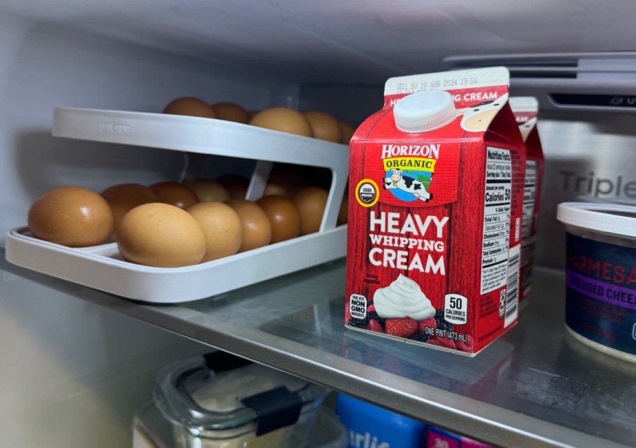 egg dispenser displayed inside of the fridge