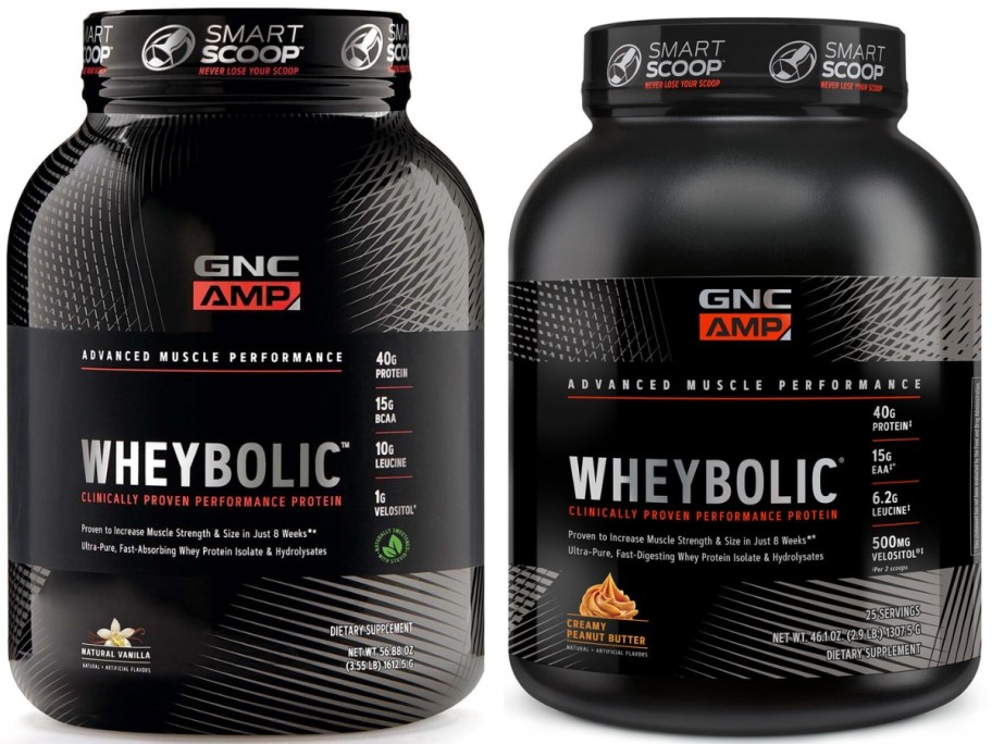 2 large containers of GNC Wheybolic protein powder